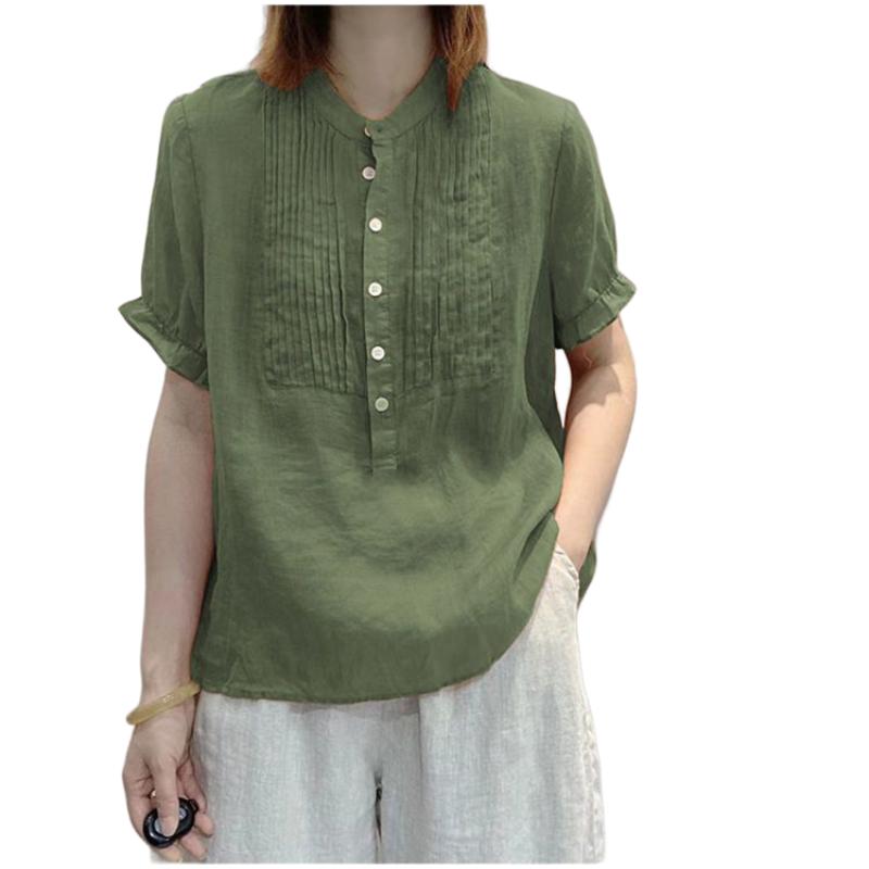 Women's Korean-Style Casual Ice Silk Loose Stylish Shirt Solid Color Button Short-Sleeve Chiffon Blouse