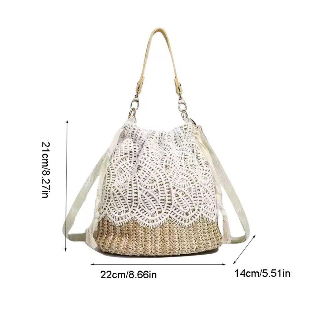 Casual Lace Straw Shoulder Bag Bohemian Hollow Weave Tote Bag Large Capacity Flower Beach Handbag Picnic