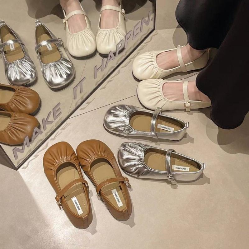 French Evening Wind Silver Mary Jane Shoes 2025 New Summer Temperament Fairy Grandma Shoes Flat Ballet