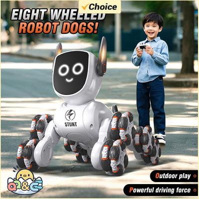 Q193 Intelligent Voice Mechanical RC Dog Gesture Induction Remote Control Toy Eight Wheel Four Wheel Stunt Animals Toys for Kids