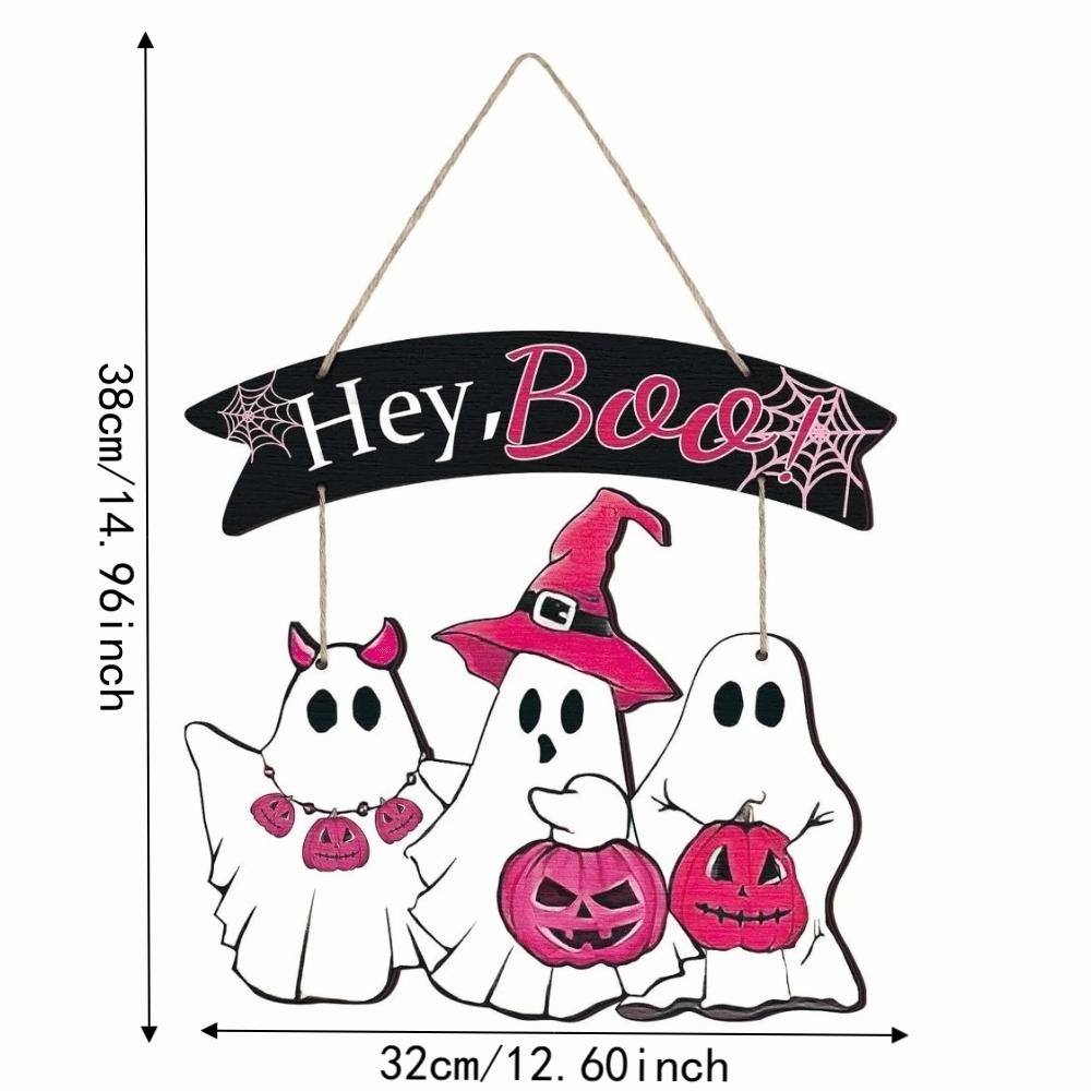 Wooden Halloween Ghost Door Sign 2D Flat Haunted House Hanging Door Plate Wall