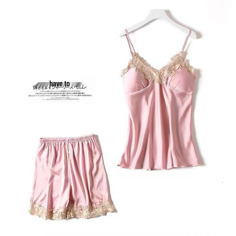Women's Silk Five-Piece Pajama Set: Spring/Autumn Nightdress & Robe with Chest Pad
