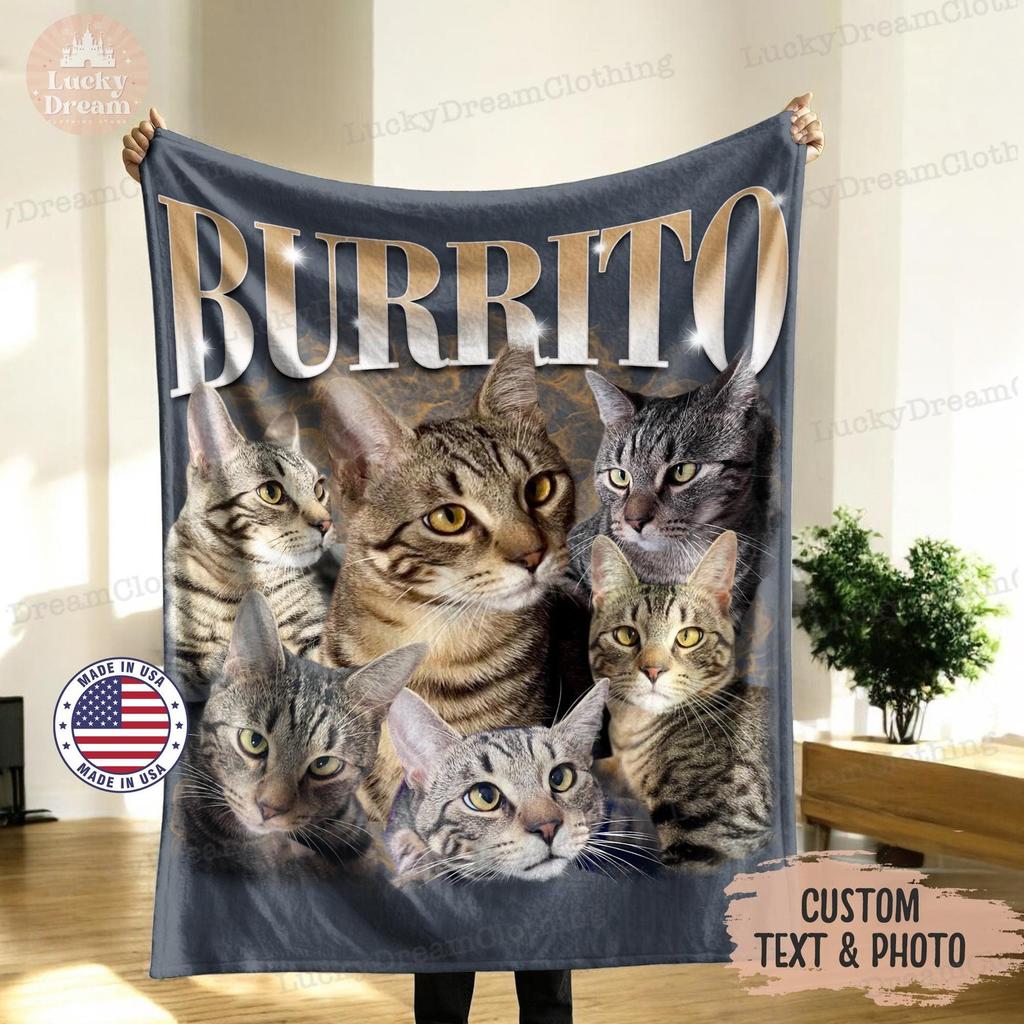 Personalized Dog Blanket with Name, Custom Photo Blanket for Dog, Vintage Bootleg Photo Blanket, Personalized Dog Lover Gifts, Gift for Pet