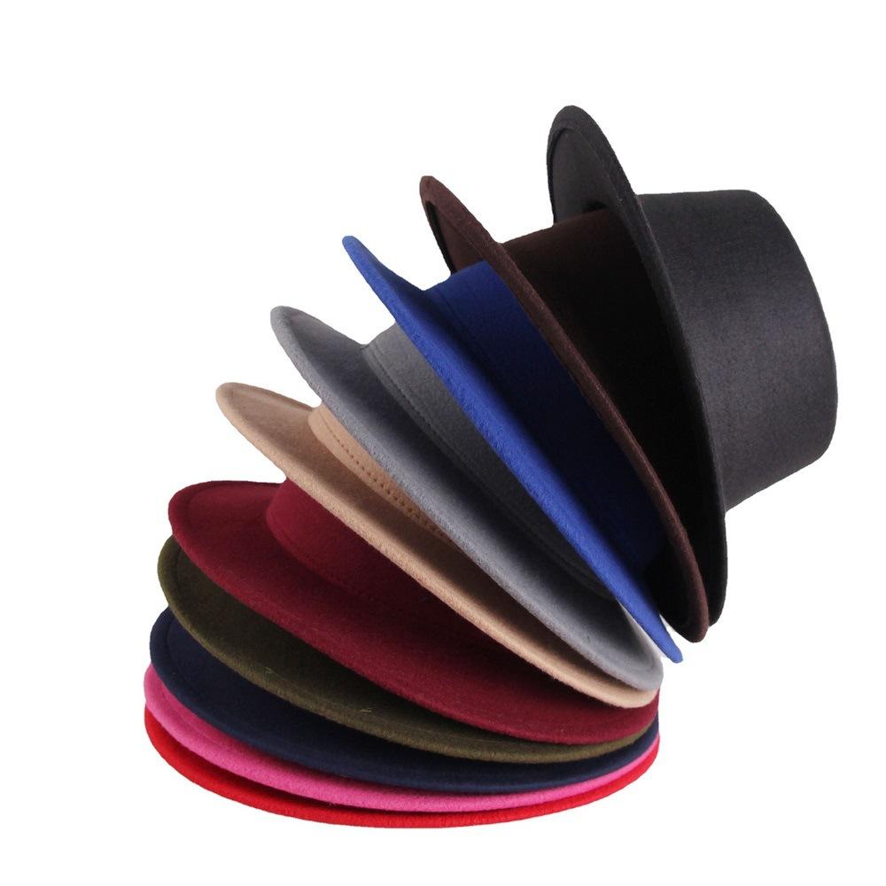 Retro British style flat top top hat couple men and women gentlemen's hat women's autumn and winter big flat brim woolen jazz hat