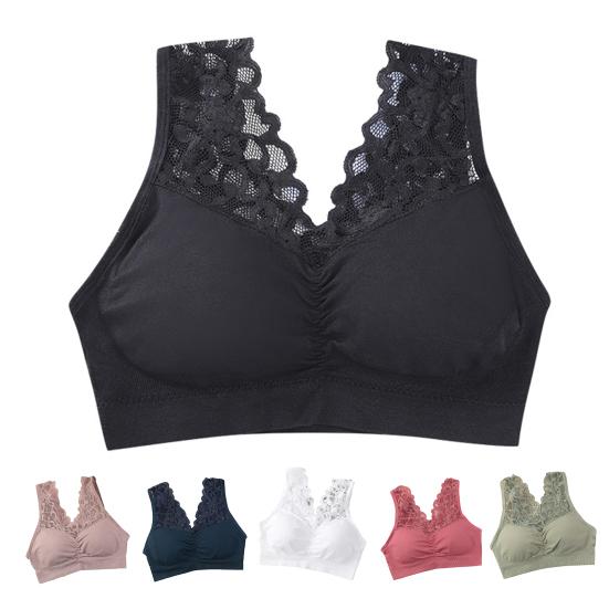 Breite Schultergurte Schönheit zurück Raffen Frauen BH Spitze Nähte Push-Up Sport Büstenhalter