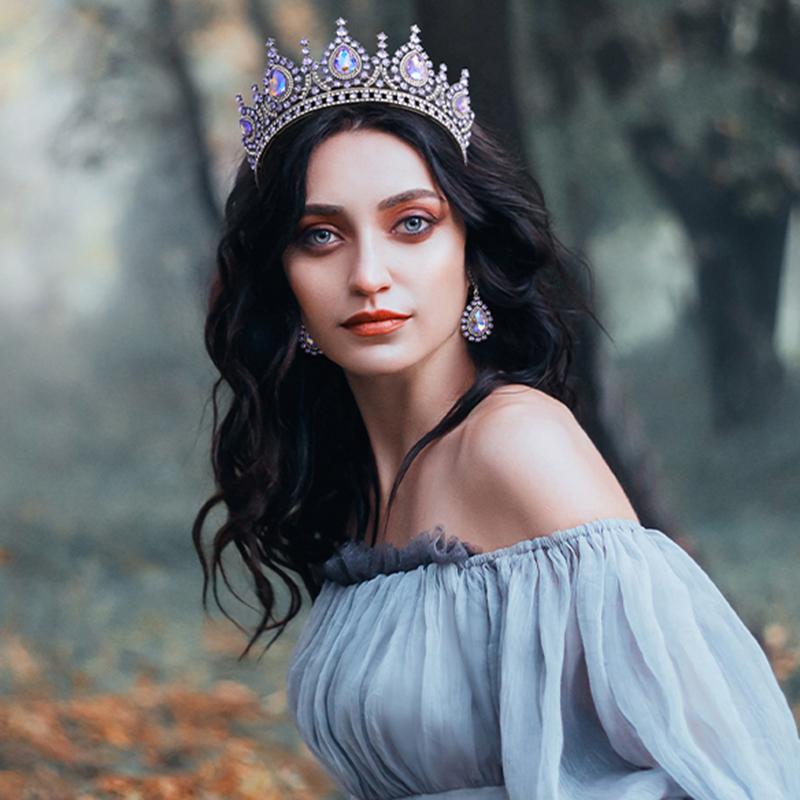 Baroque Headdress Royal Queen Bridal Crown Sets Purple Champagne Tiaras Earrings Pageant Wedding Jewelry Sets Accessories