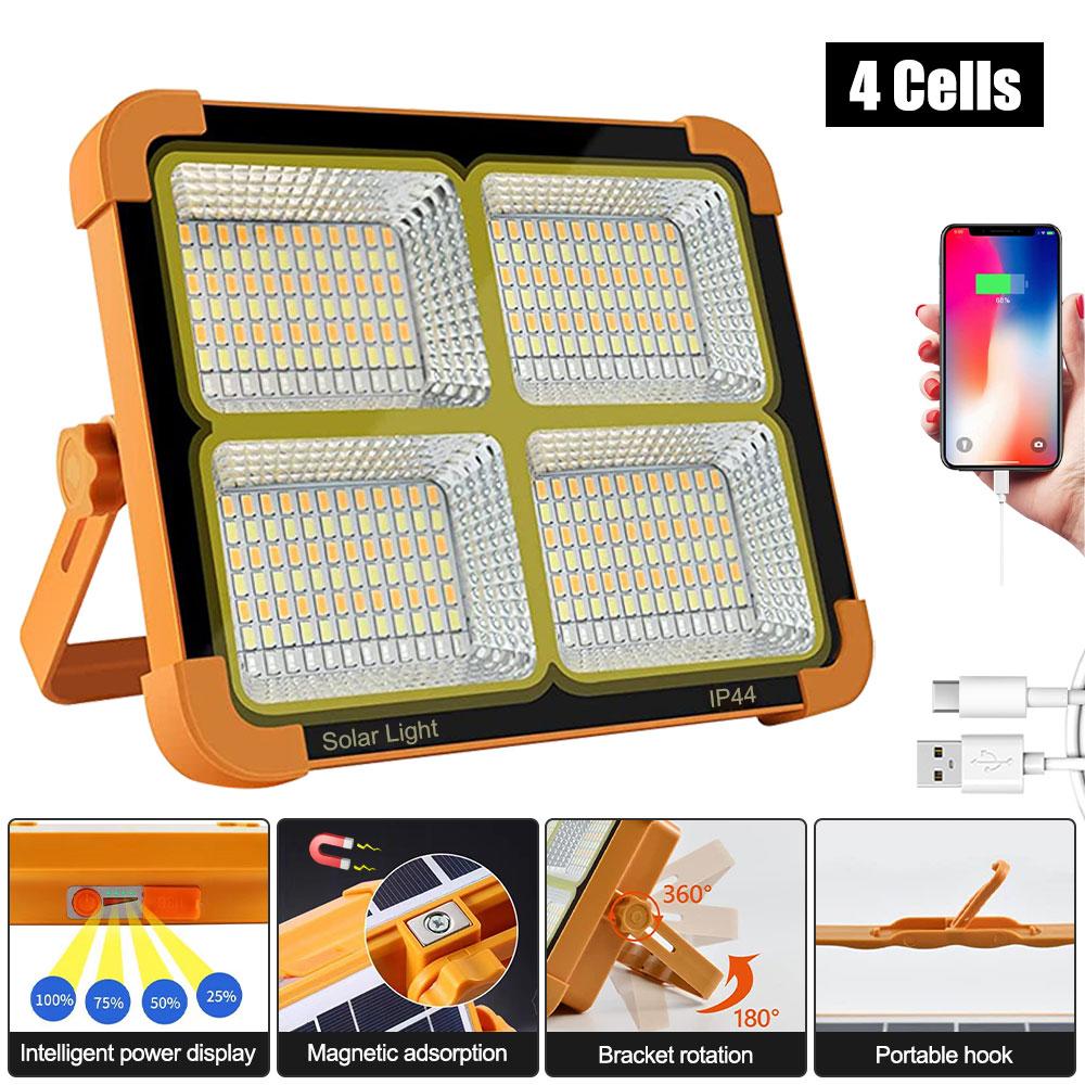 Portable Solar Searchlight USB LED Work Repair Lamp Red/Blue Flashing Emergency Night Market Light Outdoor Spotlight Tent Light