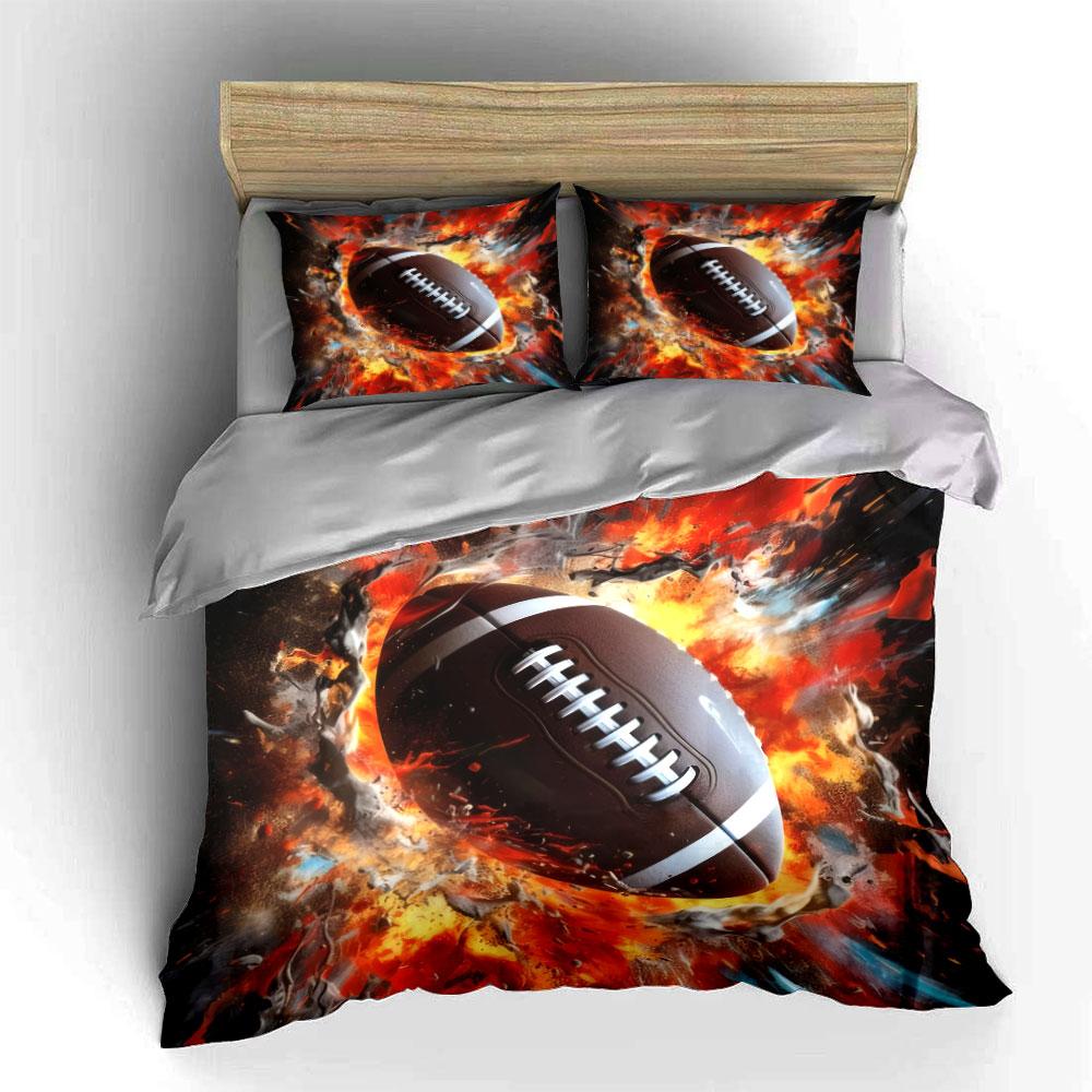 Fiery American Football With Explosion Effect 3Pcs Bedding Set Soft Duvet Cover Pillowcase Set For Teen Boys Bedroom
