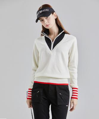 CHUCUCHU Cbefw-Kts004W Deep Half Zip Wool Blend Knit