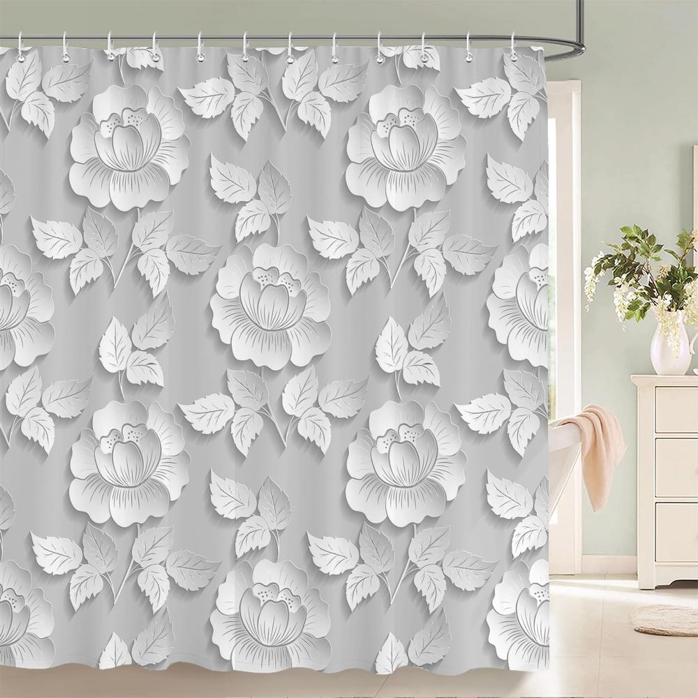

European Flower Geometry Pattern Fabric Shower Curtain Bathroom Curtains With Hooks Waterproof Printing Bath Curtain Home Decor W60H190(CM)-1 Pcs