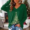 Women's V-Neck Long Sleeve Christmas Print Lightweight Blouse for Spring and Summer