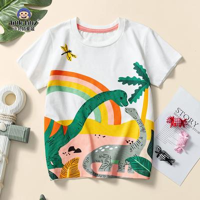 Barn Kortärmad Sommar Ny Pojkar Dinosaurie T-shirt Vit Bomull Toppar
