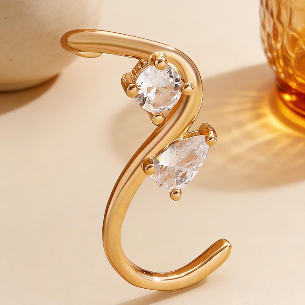 Orecchini a Bottone S-shaped in Rame Intarsiato Zircone Eleganti di Lusso Gioielli Minimalisti Singoli da Donna Unici
