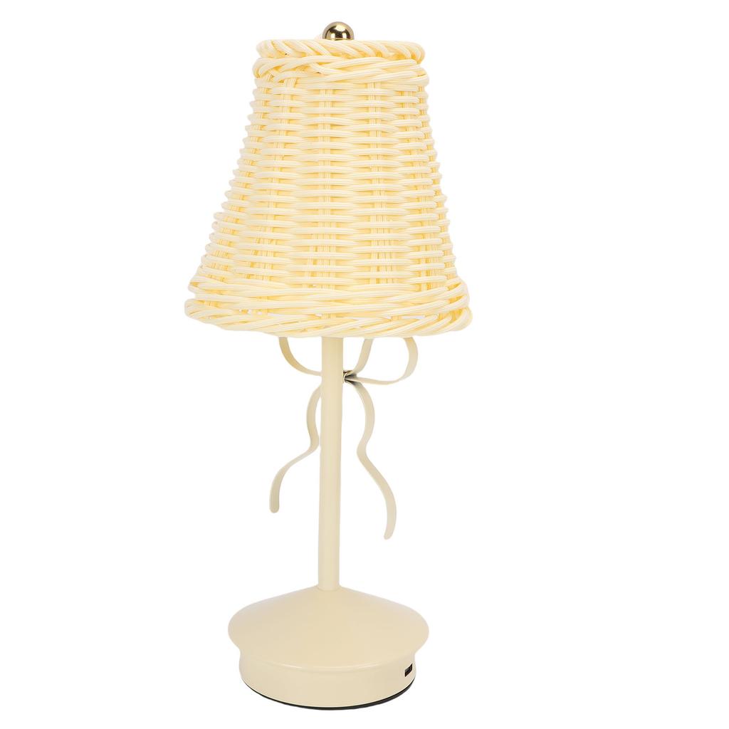 Table Lamp Touch Dimming 3 Color Temperatures Cordless Rechargeable Vintage PC Rattan Bedside Lamp with Bow for Bedroom Dinning Room
