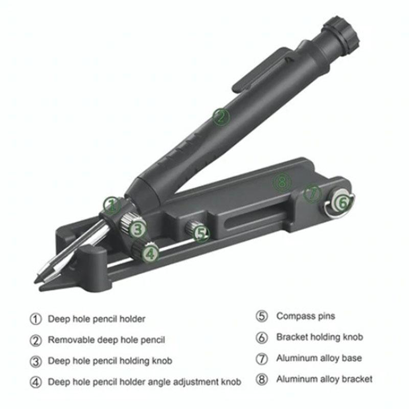 Multi-function Scribing Tool Aluminum Alloy Scribe Tool Carpentry Graffiti Line Measuring Hand Tools with Deep Hole Pencil