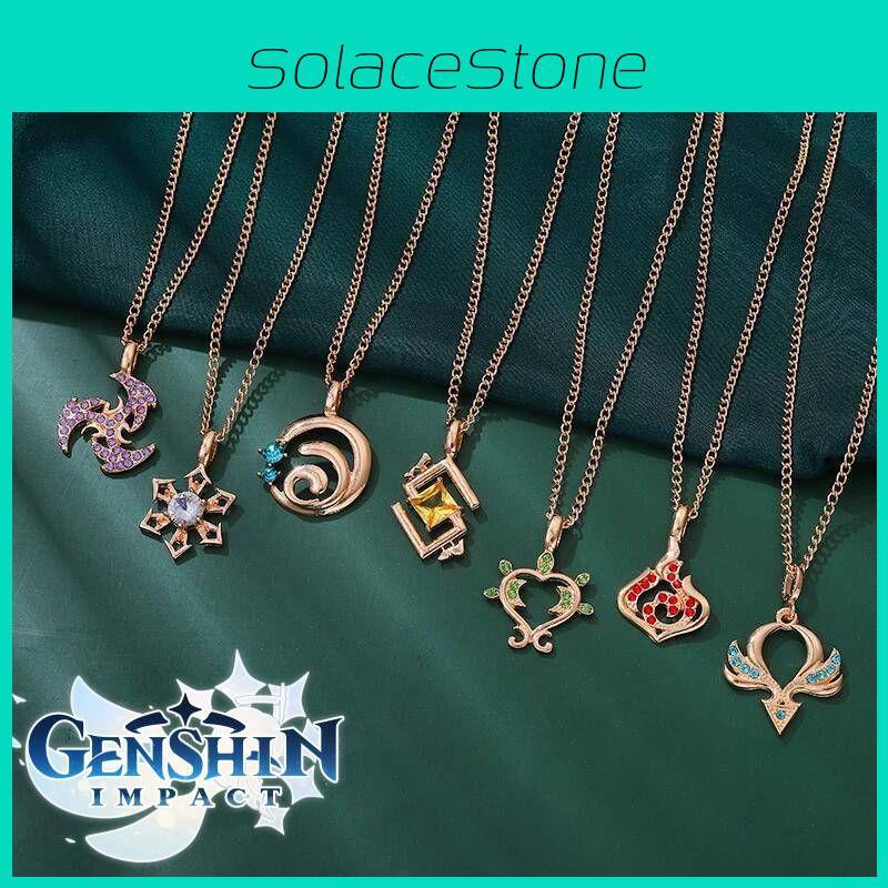 Genshin Impact Vision Element Diamond Pendant Necklace Alloy Chain Zircon Inlaid