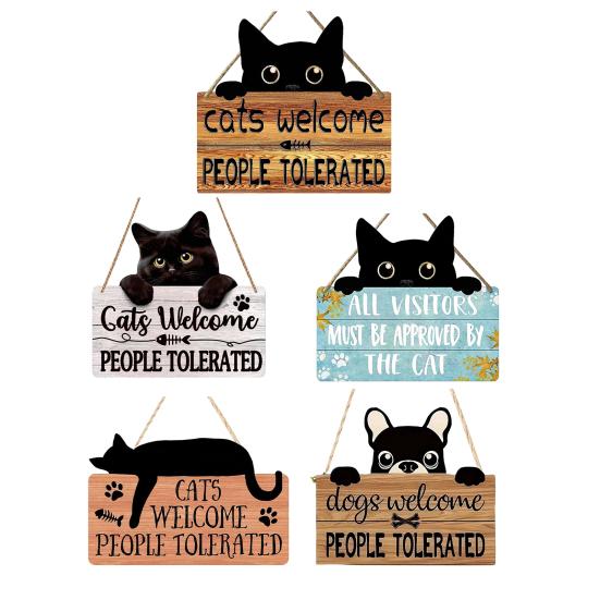 Yousheng Cat Shaped Welcome Sign, Durable Wooden, Waterproof Moisture-Proof Hanging Sign, for Front Door Rustic Farmhouse Porch
