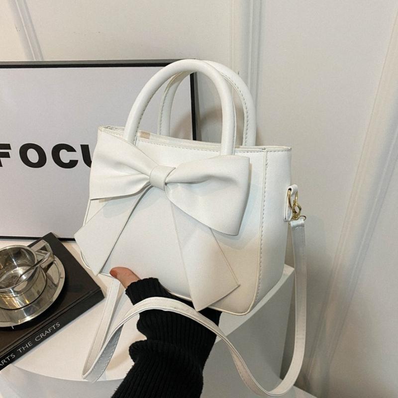 Elegante Minimalistische Mini Tote Bag met Strikaccent, Afneembare Crossbody Riem Schoudertas white