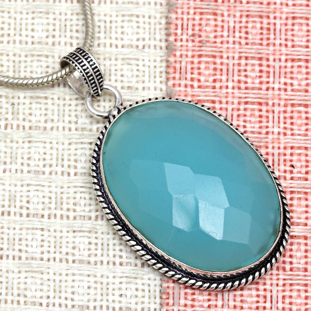 Necklace Chalcedony Natural  Beads Blue 20" Cts Round Sterling