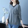 Women's Loose Pure Wool Sweater: Thickened Autumn/Winter, Round Neck, Single Pocket, Stylish Middle-Aged Mother's Knitwear.