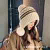 Autumn and winter velvet thickened three-hair ball cute red pullover hat color cold and warm ear protection knitted wool hat