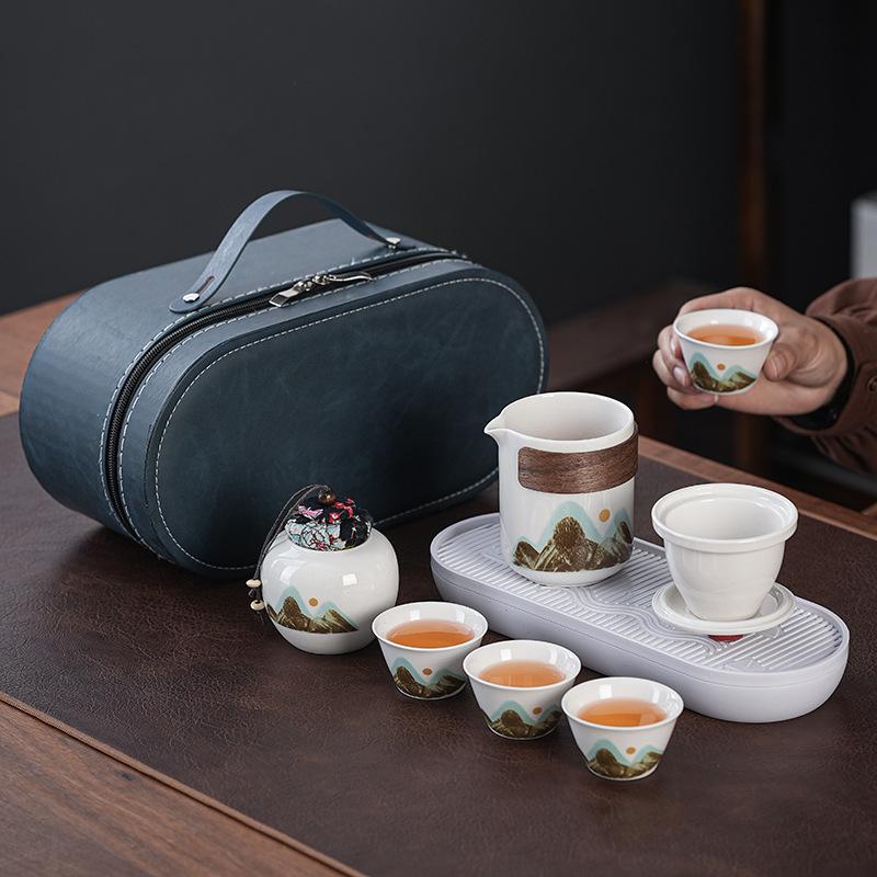 Guofeng Qingshan teapot set gift portable hand-held pot storage bag one pot four cups annual meeting gift commemoration