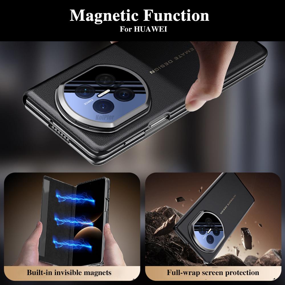 Leder Klapphülle für Huawei Mate X7 2026 Magnet Smart Touch View Aufwecken Schlafen Hochklappbarer Ständer für Kameralinse Originalhülle für MateX7
