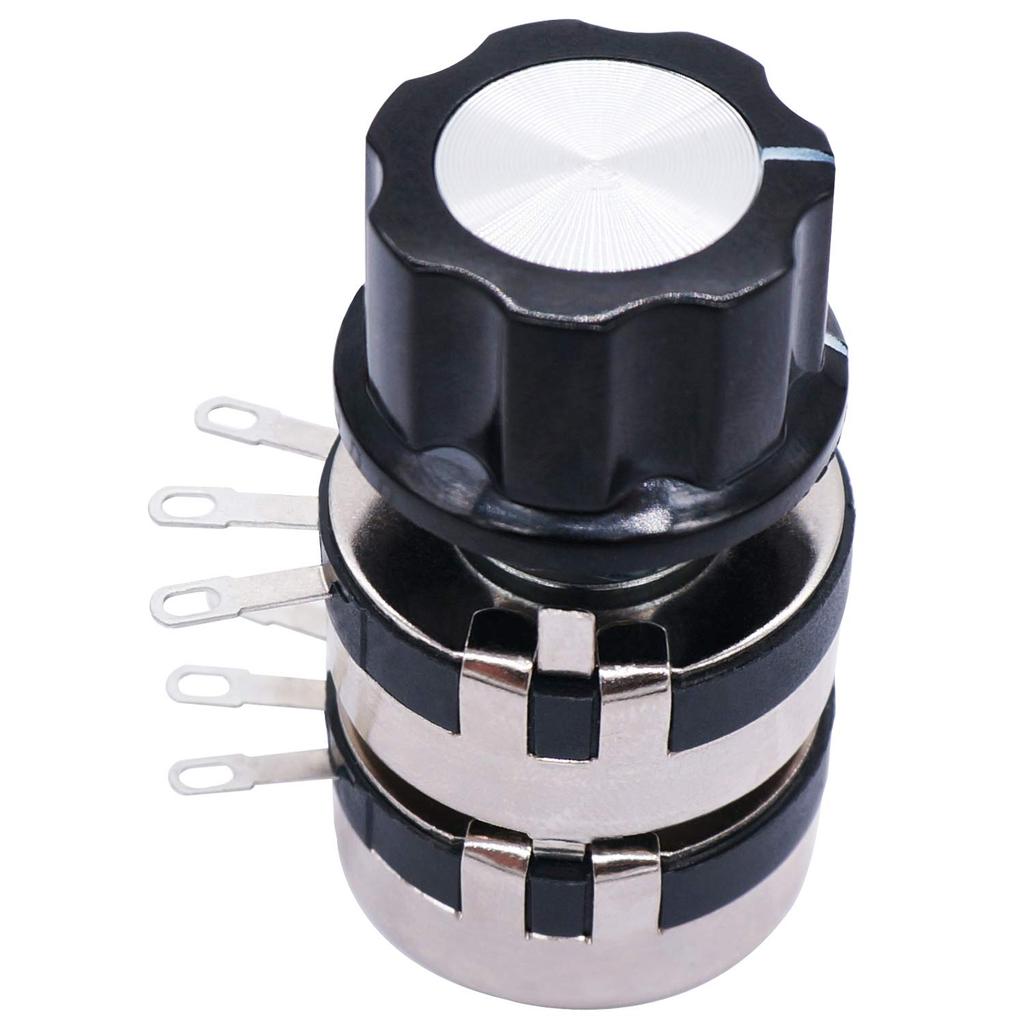 TWTADE /WTH118-2W 4K7 Ohm Dual Gang Potentiometer Carbon Linear Variable Turn Rotary Potentiometer + A03 Knob