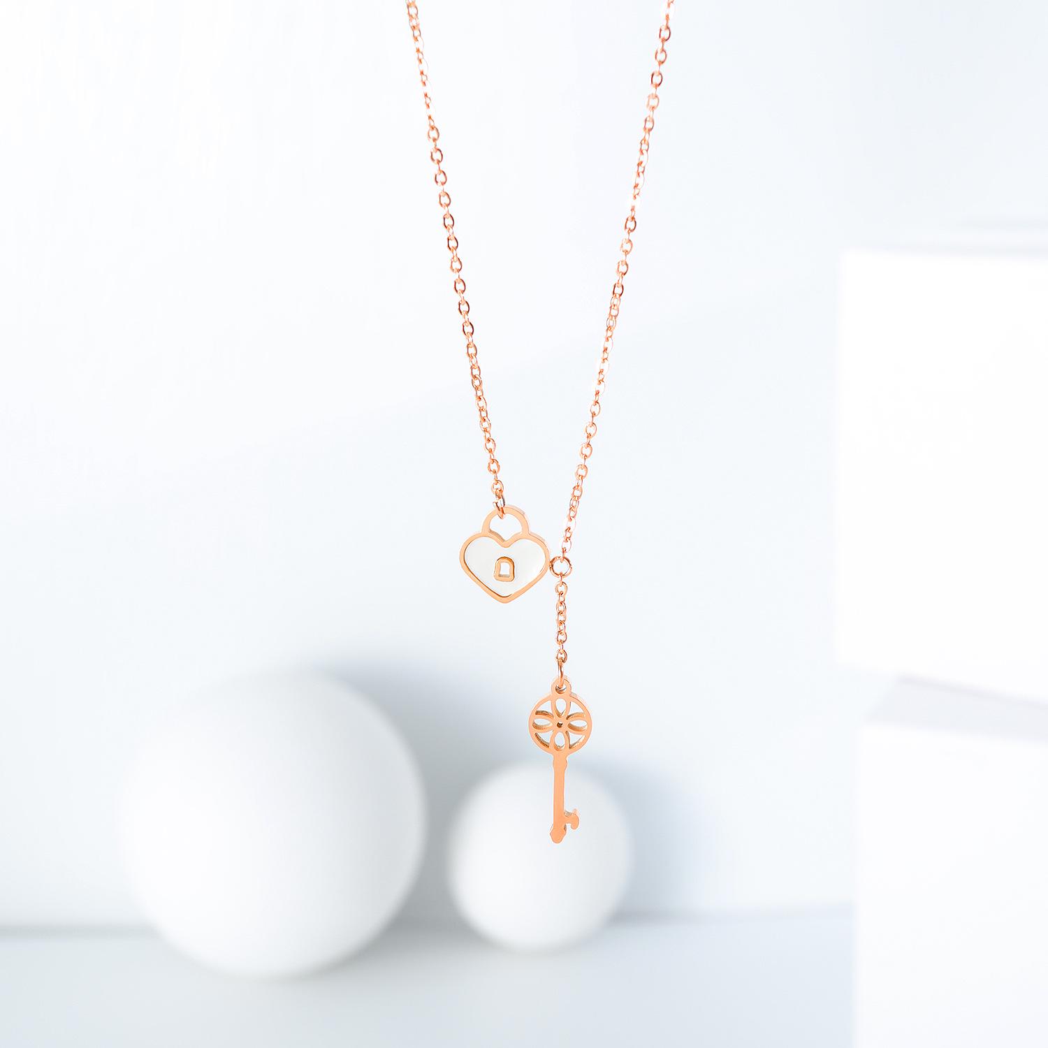 

Korean Titanium Heart & Key Pendant Necklace for Women