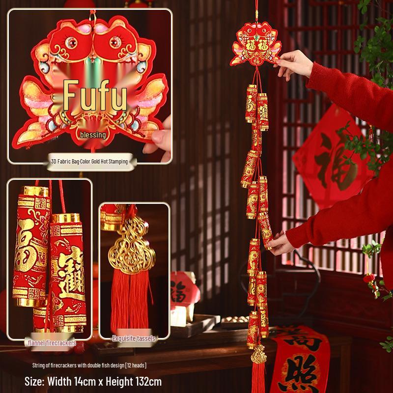 2026 Spring Festival Hanging Decorations: New Year Firecrackers, Lucky Bag, Chili, and Lantern Ornaments for Your Living Room