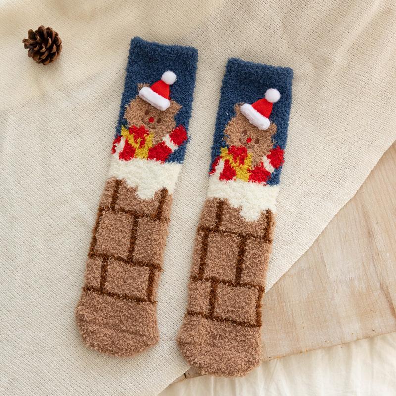5/10 Pairs Comfortable Casual Autumn Winter Thickened Christmas Socks for Women Home Warm Coral Fleece Socks Cute Cartoon Straight Leg Floor Socks
