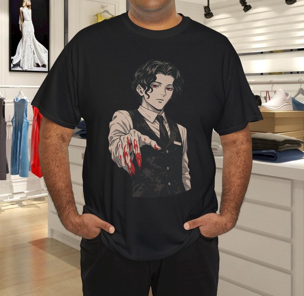 

Crimson Gaze – Dark Anime Character with Blooded Hand T-Shirt XL