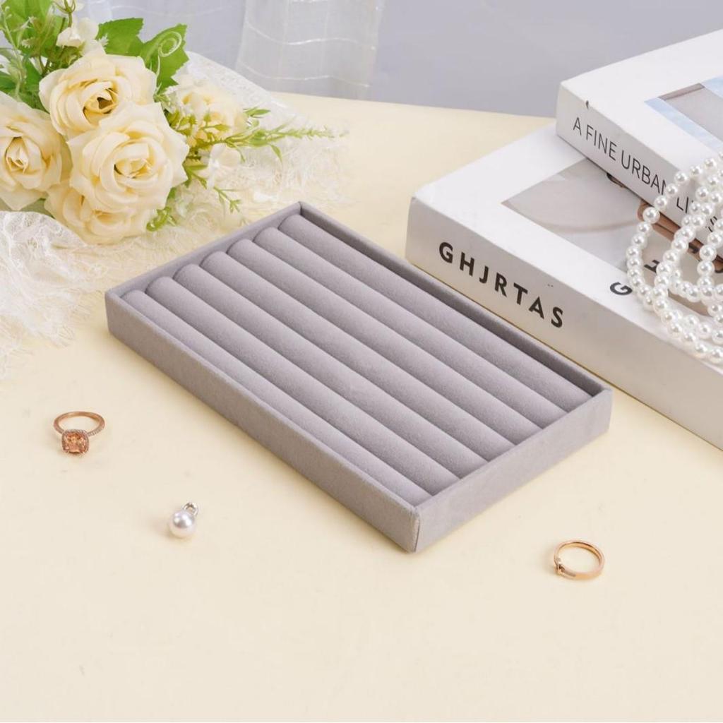 Velvet Jewelry Box with Drawer: Grey Multifunctional Tray for Necklaces & Rings