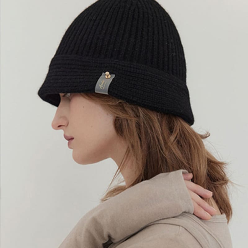 

ACCLET Шерсть 100% Полосатая вязаная шапка-горка Черная H037BK black