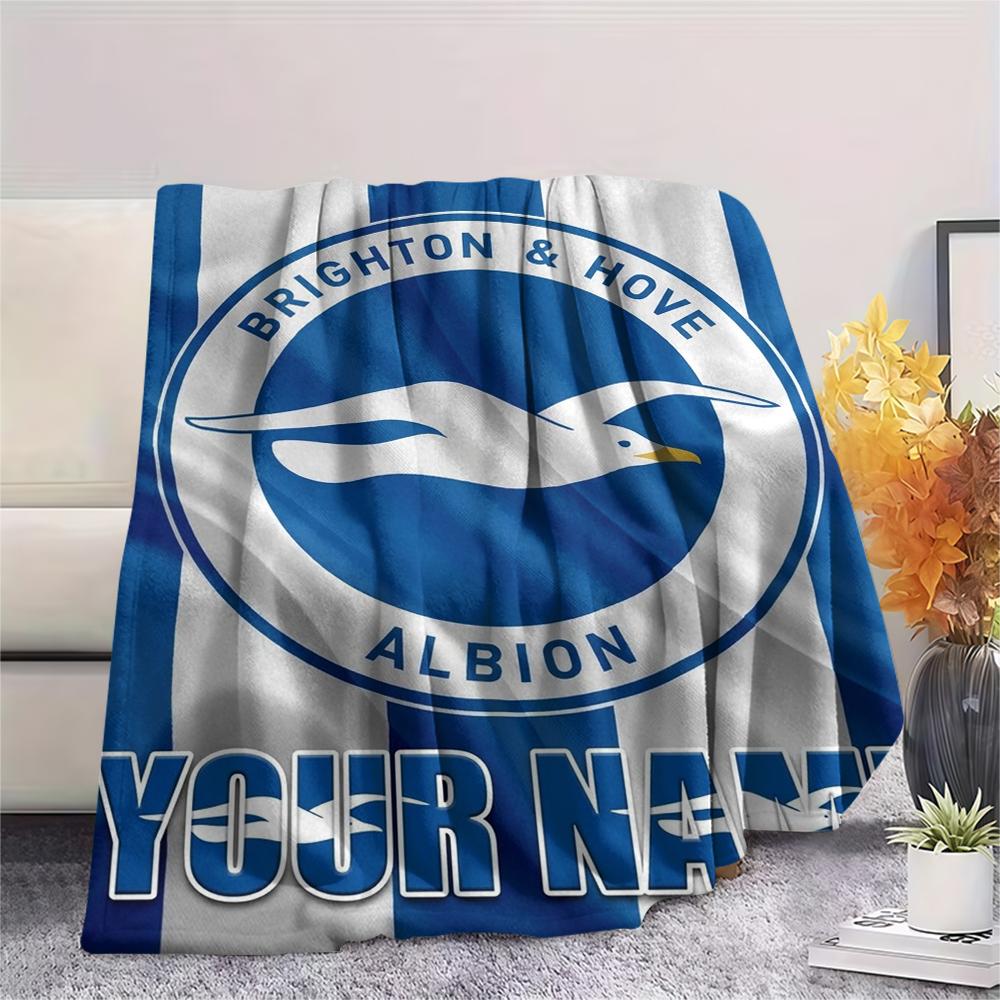 1PC Custom Name Brighton&Hove Albion Patterned Flannel Blanket Suitable For All Seasons for Home Decor Warmth and Comfort Gifts Holiday Present