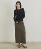 Lingseoul Basic Slit Long Skirt-Khaki Brown
