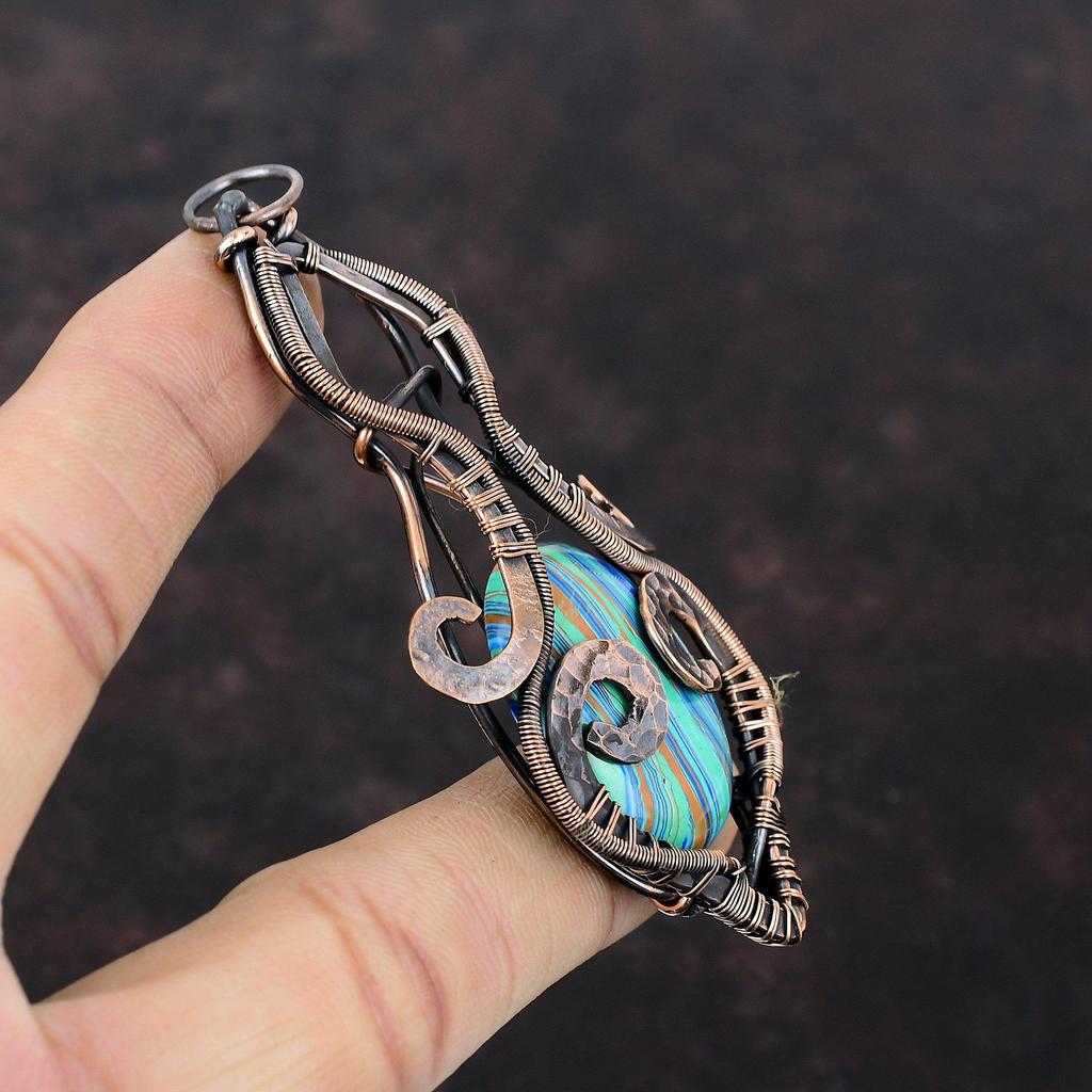 Pandantiv Calsilica Curcubeu Pandantiv Înfășurat în Sârmă de Cupru Bijuterii Handmade Pandantiv cu Piatră Prețioasă de Înaltă Calitate Bijuterii Frumoase din Cupru Cadou Pentru Femei