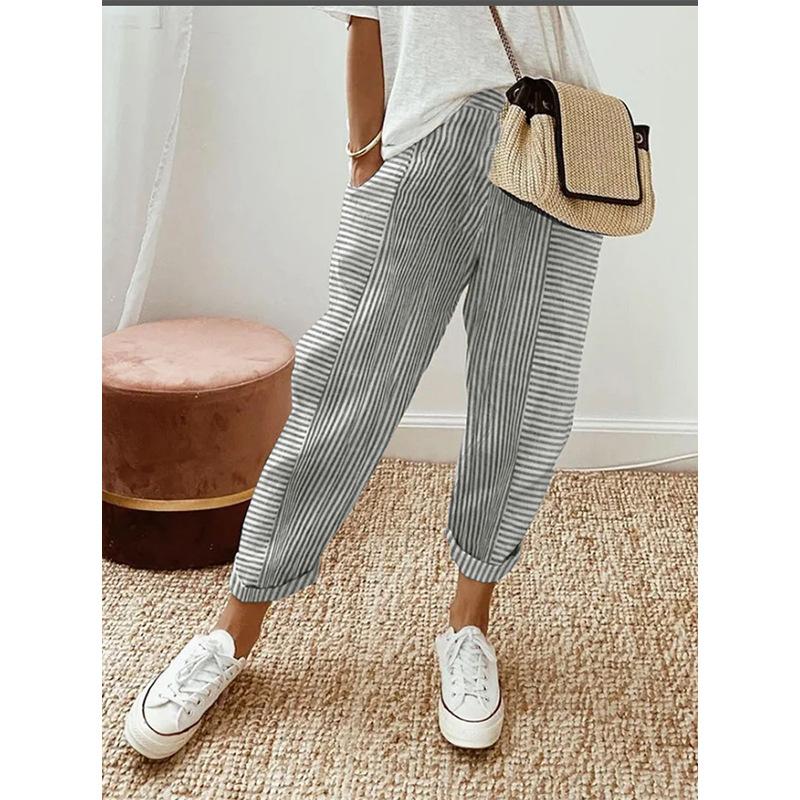2026 Summer New Woven Jacquard Striped Patchwork Design Loose Casual Pants for Women S светло-серый