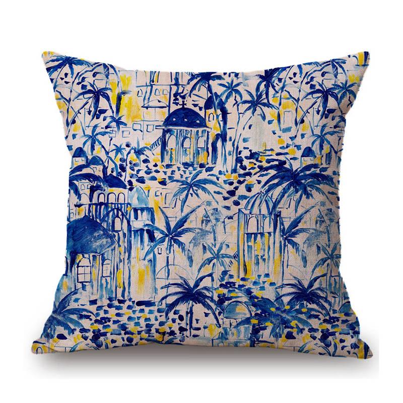 Navy Blue Green Red Rose Classic Home Decoration Flower Bird Art Sofa Throw Pillow Case Cotton Linen Square Medium Cushion Cover