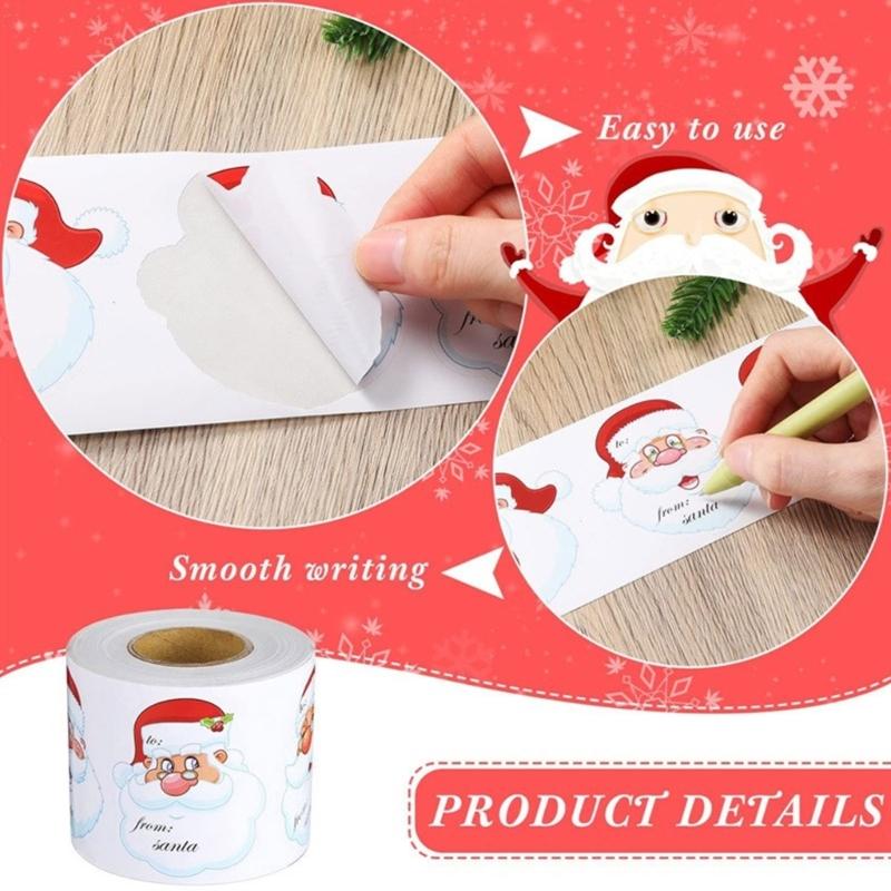 600PCS Christmas Santa Wrapping Labels 2.8inch Self-Adhesive Christmas Name Sticker for Envelopes Box Cards Candy Bag