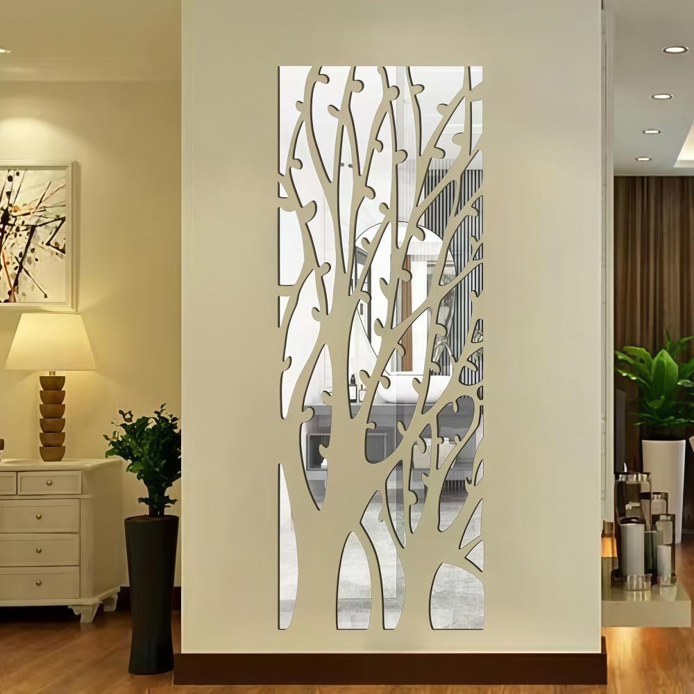 DIY Wall Sticker Mirror Tree Decals Self-adhesive Acrylic Art Wall Tile Sticker Decor 3D Wall Stickers TV Background Decoration