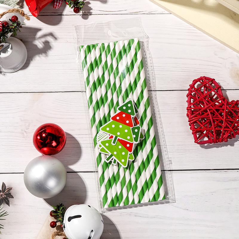 12pcs/pack Christmas Paper Straws Santa Claus Snowman Christmas Party Decoration Straw 2026 New Year Party Supply