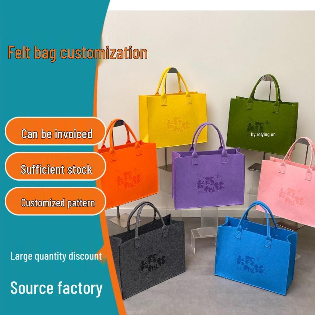 Eco-Friendly Logo Print Large Capacity Felt Tote Bag with Pattern