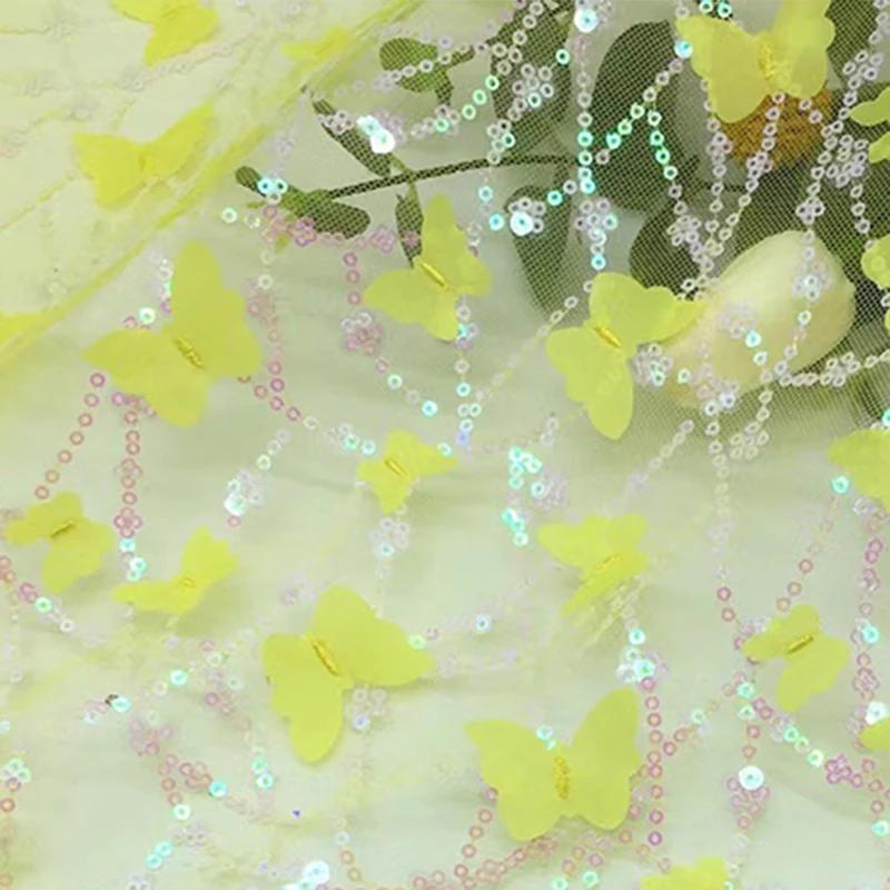 100X130Cm Embroidered 3D Butterfly Mesh Lace Fabric for for Diy Children's Clothing Women's Wedding Dress Apparel Sewing Fabric