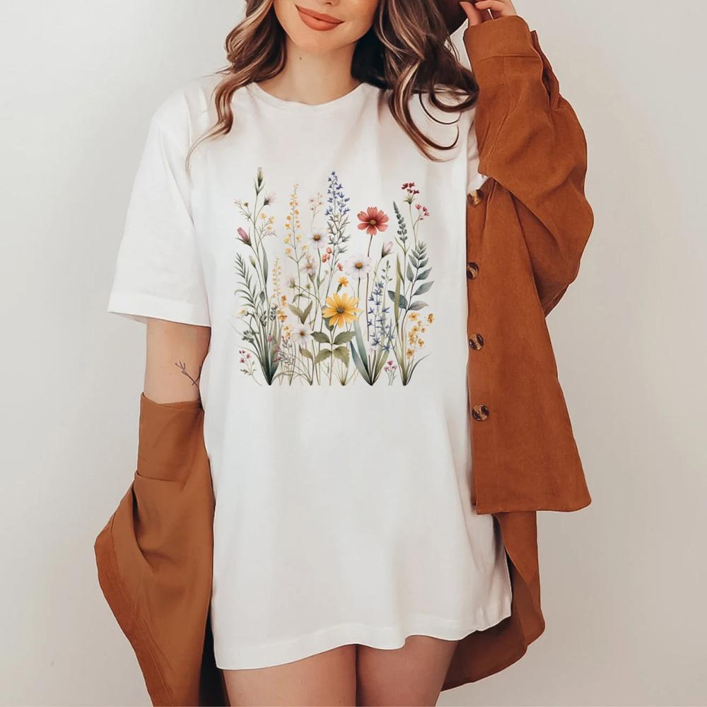 Vintage Boho Wildflowers Comfort Unisex Shirt Cottagecore Tshirt Botanical Retro Floral Tee Apparel Trendy Y2K Casual Streetwear