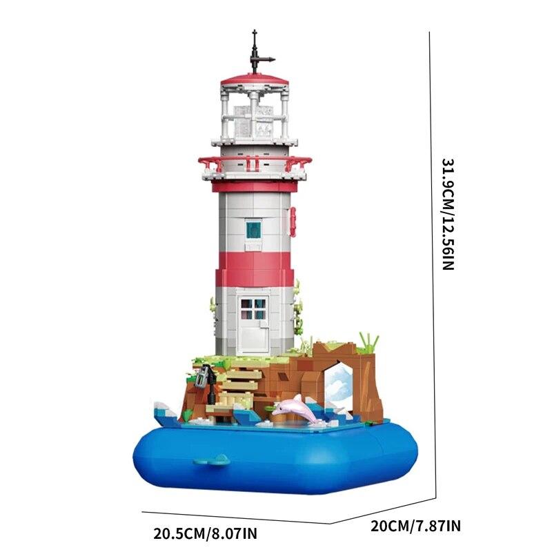 909PCS Lighthouse Music Box Building Blocks Sea Island Street View Model Сборные кирпичи — фото 5