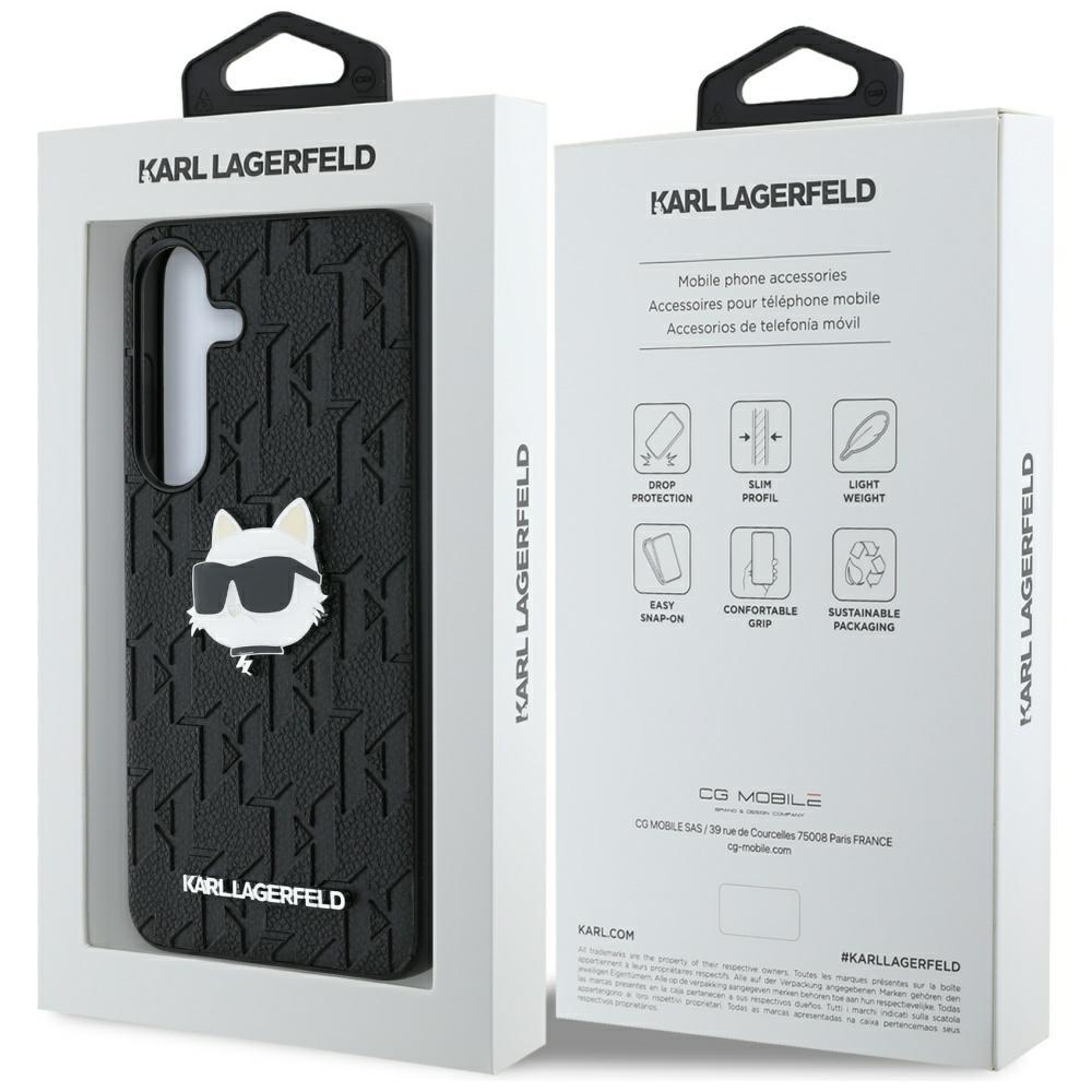 Karl Lagerfeld Leather Monogram Pin Logo Choupette Head Case for Samsung Galaxy S25 Black