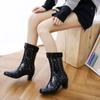 Damen High Heel Regenstiefel Koreanischer Stil Mid Calf Wasserdicht Rutschfest Gummistiefel Outdoor Mode Accessoires
