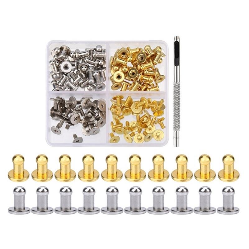 Round Head Button Studs , 4MM 7MM 8MM Metal Screws Spikes and Studs, Leather Rivets Screws Button Rivets for Leather