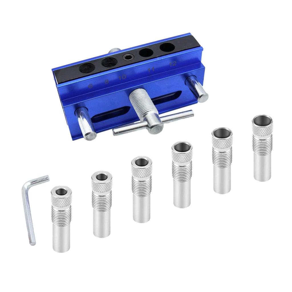 Kit Jig de dibluri cu autocentrare Jig de găurit pentru găuri drepte Set de îmbinare cu biscuiți cu 6 bucșe de ghidaj pentru burghiu Reglabil